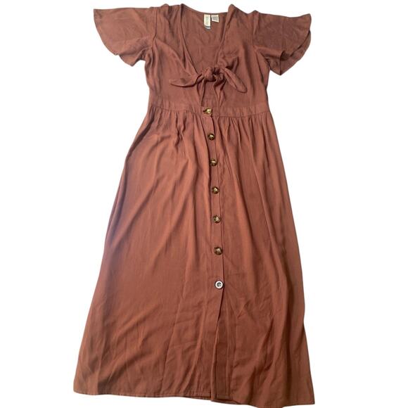 Mimi Chic Brown short sleeve tie front dress style# DBQD730 size Large - Picture 1 of 5